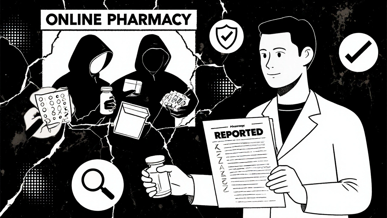 Patient gives suspicious pill to pharmacist while shadowy smugglers try to distribute fakes.