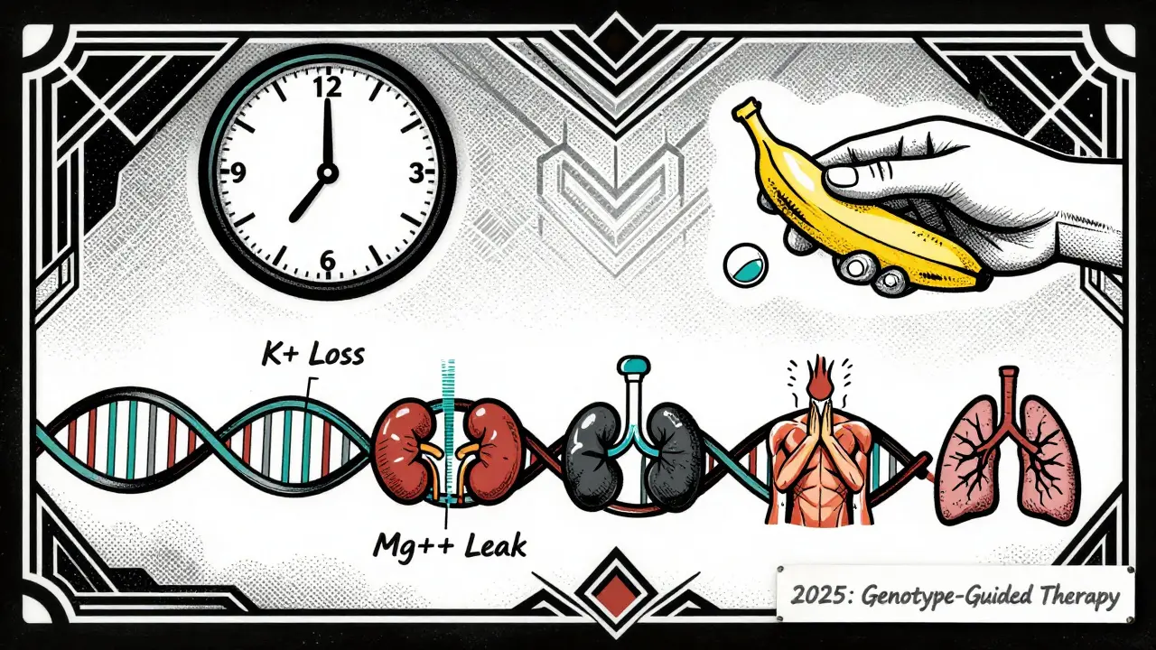DNA strand triggering organ failure icons, with clock and dietary symbols.