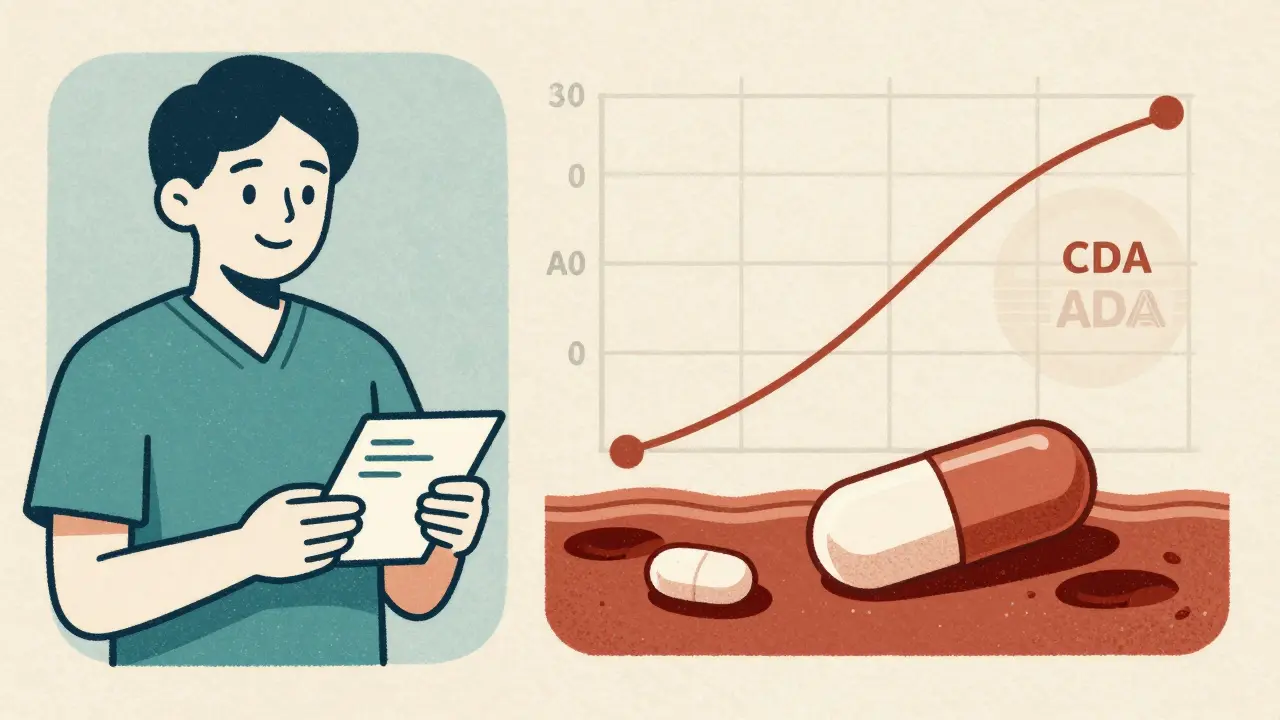 Split scene: patient receiving generic medication with bloodstream showing matching drug absorption curves.