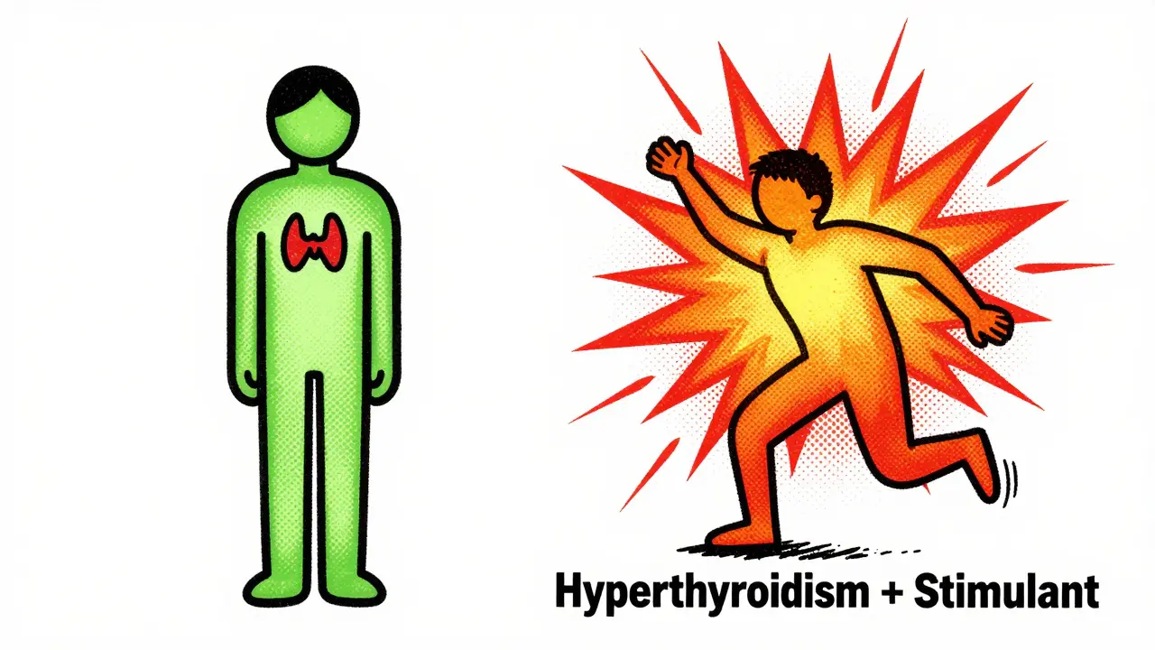 Two figures side by side: one calm and balanced, the other chaotic with racing heart spikes.