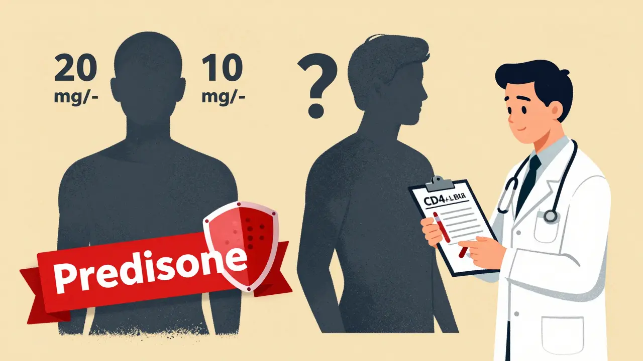 Two patients on different steroid doses with a CD4 test showing risk variation