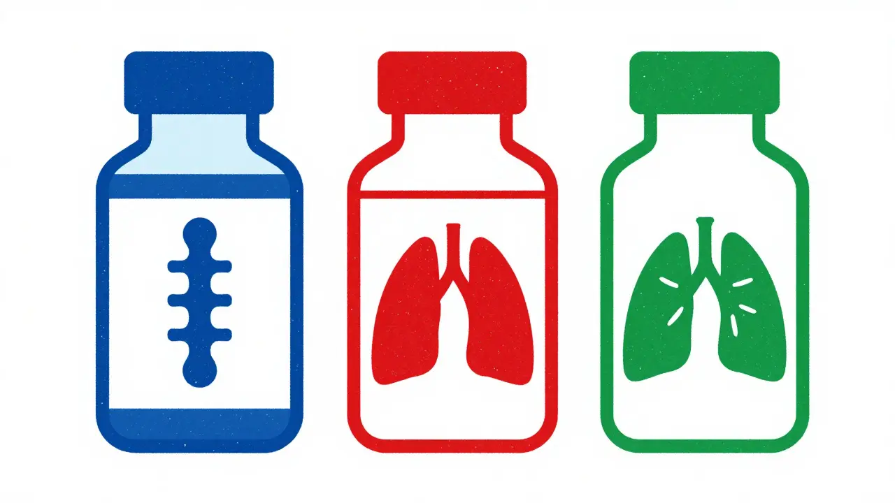 Three medication bottles with condition icons