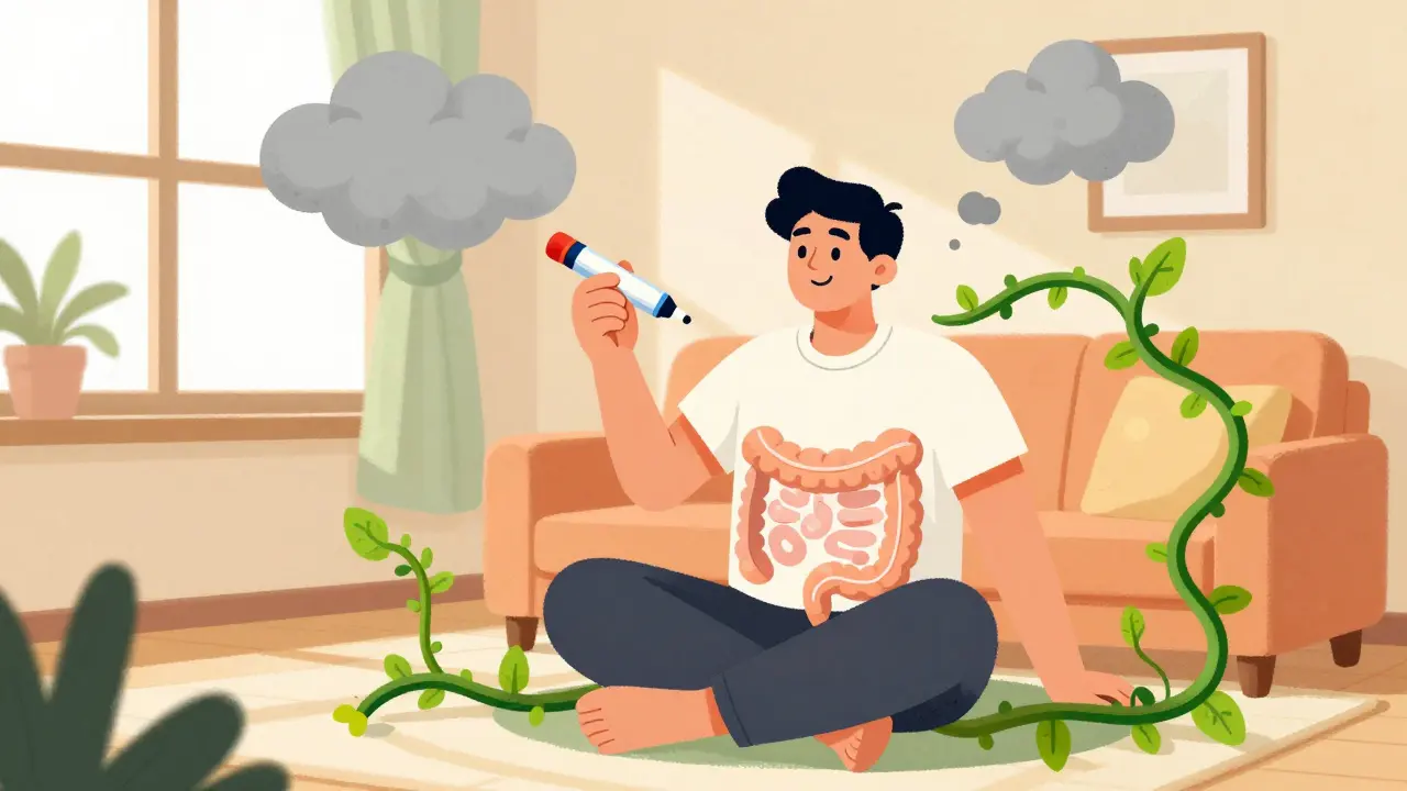 Person calmly managing treatment for chronic condition at home